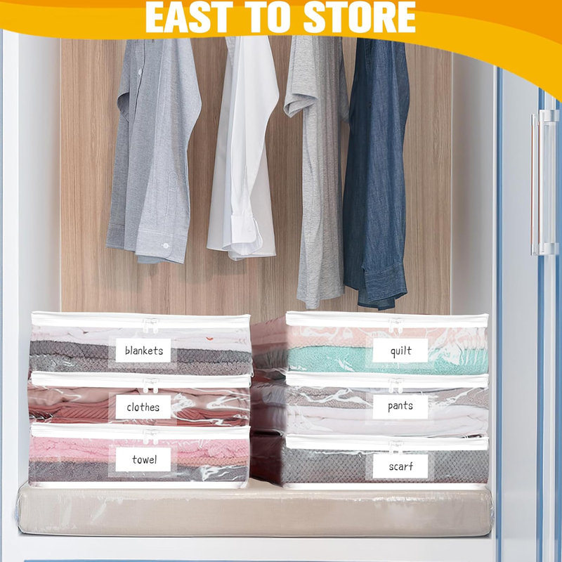 6 Pack Clear PVC Zipper Storage Bags Foldable Multipurpose Organizer for Home Office Car Use, 12" H x  12" W x  12" D , Clear
