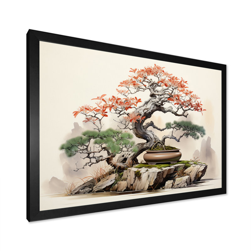 Asian Art Bonsais Wisdom I - Art asiatique, art mural, Cadre simple noir, H 30 po x l 40 po x P 1,5 po