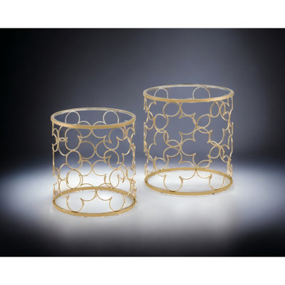 Elegant Gold Finish Nesting Table With Clear Tempered Glass Top, 5mm Thick, Versatile Drum-shaped Metal Base, 19.74x19.74x20.73 Inches, 19.74 Lb Top In Golden Finish, Glass, Strong Frame 20x20x21, 20