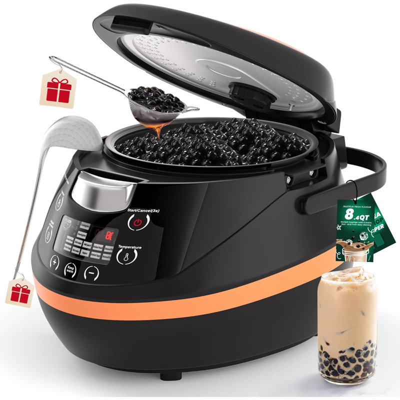WantJoin 8L Automatic Commercial Boba Cooker with Smart Temperature System 1350W Stainless Steel, Black/Brown, 9.5 quarts