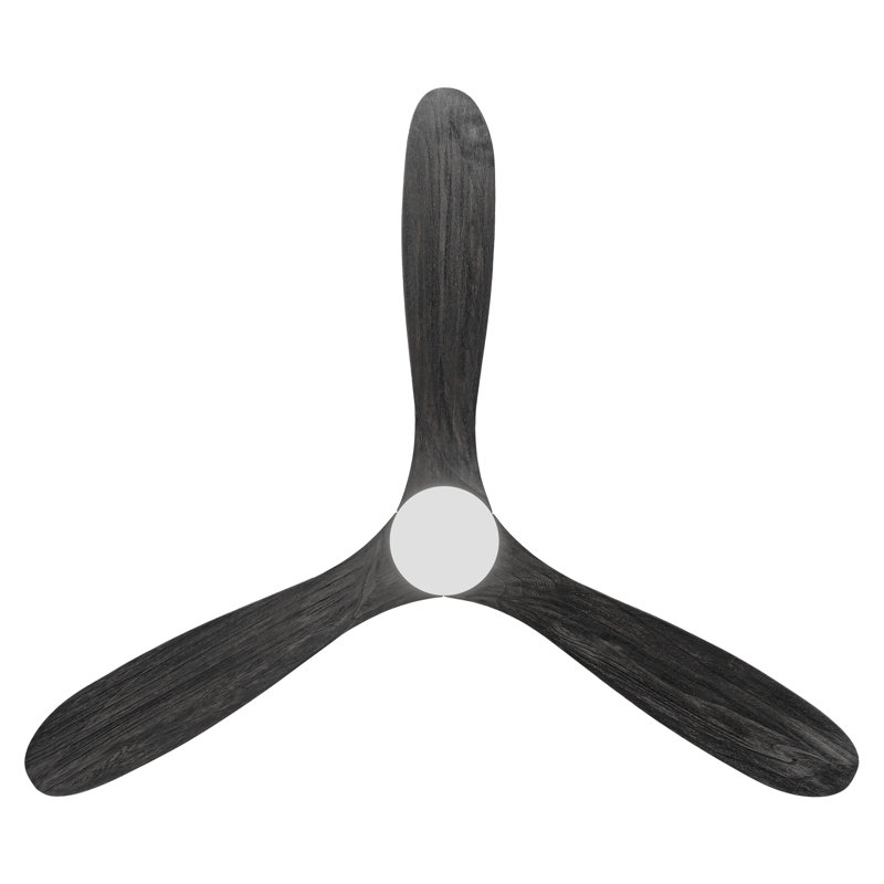 3 Blade Gray Solid Wood Ceiling Fan With Light And Remote Control, 60" Wide