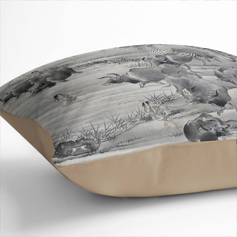 Buffalo And Herdsman Square Throw Cushion, 40cm H x 40cm W x 15cm D, Stone