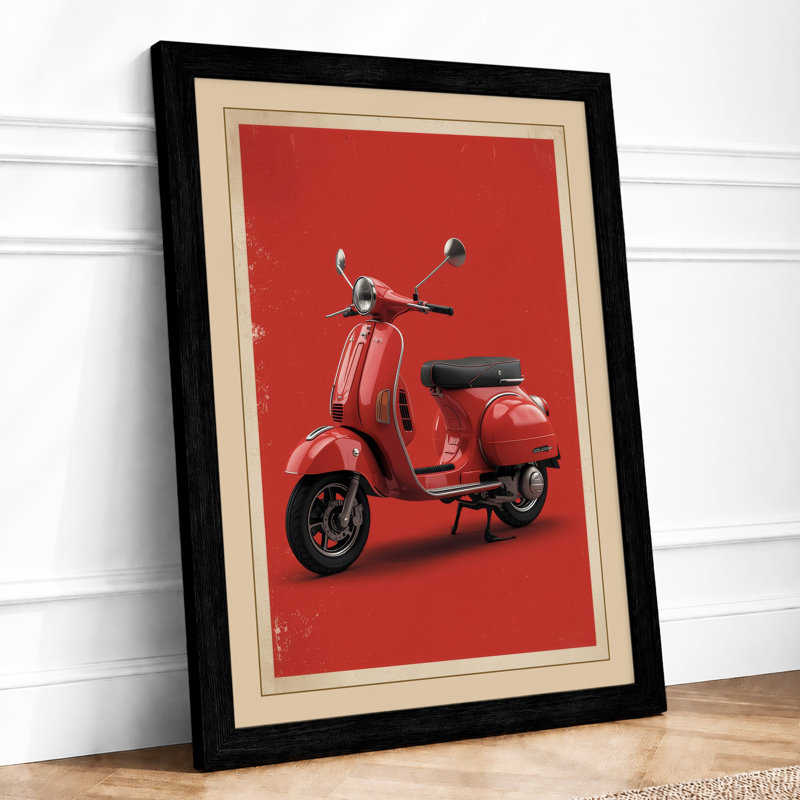 Red Vespa Scooter Retro - Framed Print, Black, A3 - 42.0 x 29.7 cm