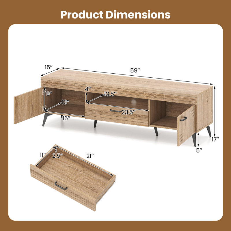 Tv Stand For 65 Inch Tvs Modern Entertainment Center With Drawer 2 Storage Cabinets 