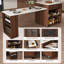 Îlot de cuisine extensible de 80 po de largeur avec plateau en faux marbre, table de salle à manger à abattants et prises intégrées-1515610799