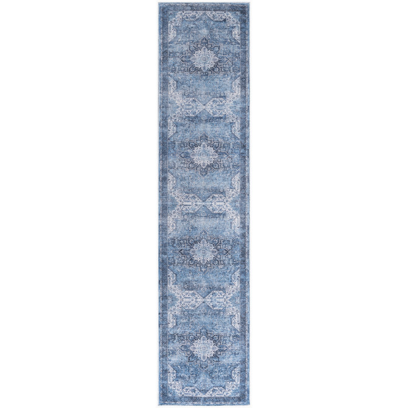 Bungalow Rose Bungalow Rose Washables Blue Vintage Indoor Rug, Runner 2'2" x 10'