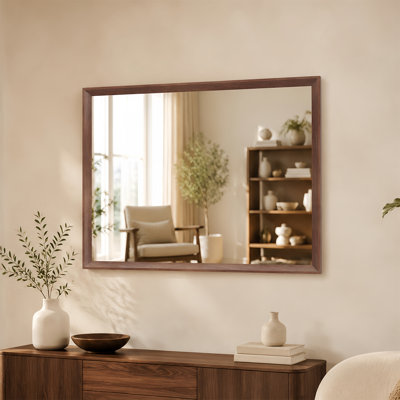 39.8" x 35.6" Oversized Rectangular Wall Mirror with Walnut Aluminum Frame