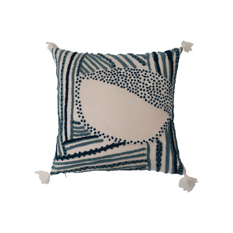 Multicolored Square Embroidered Cotton Throw Pillow