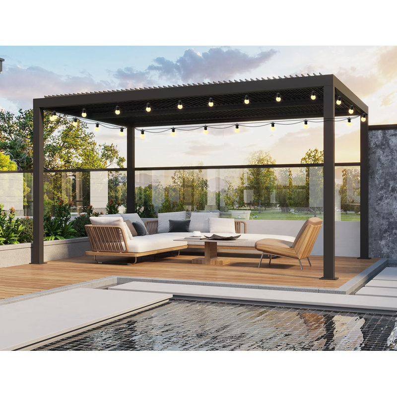 14 Ft. W x 11 Ft. D Aluminum Pergola with 48FT String Lights