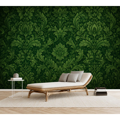 Wall Mural Peel and Stick Wallpaper Olive Green Victorian Self-Adhesive Removable Contact Paper Wall Decor for Living Room Bedroom 69"H x 96"W
