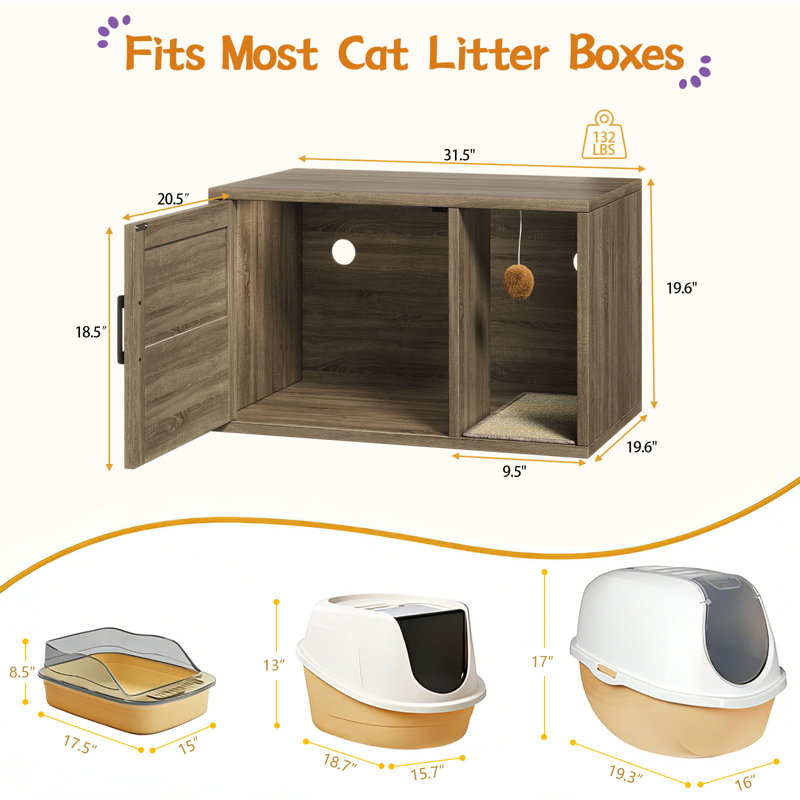 Grand bac à litière pour chat à une porte, armoire à meubles pour bac à litière, maisonnette intérieure en bois pour chat, table basse d'appoint, salon, chambre à coucher, colo ivoire clair