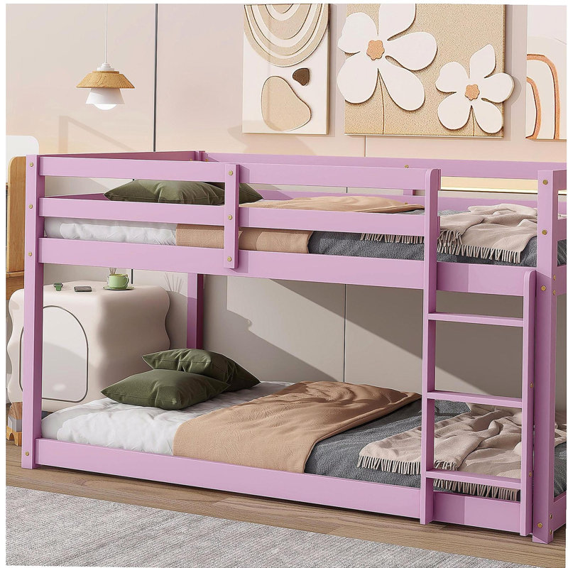 Solid wood double decker bed with ladder, upper and lower bed platforms use reinforced beams