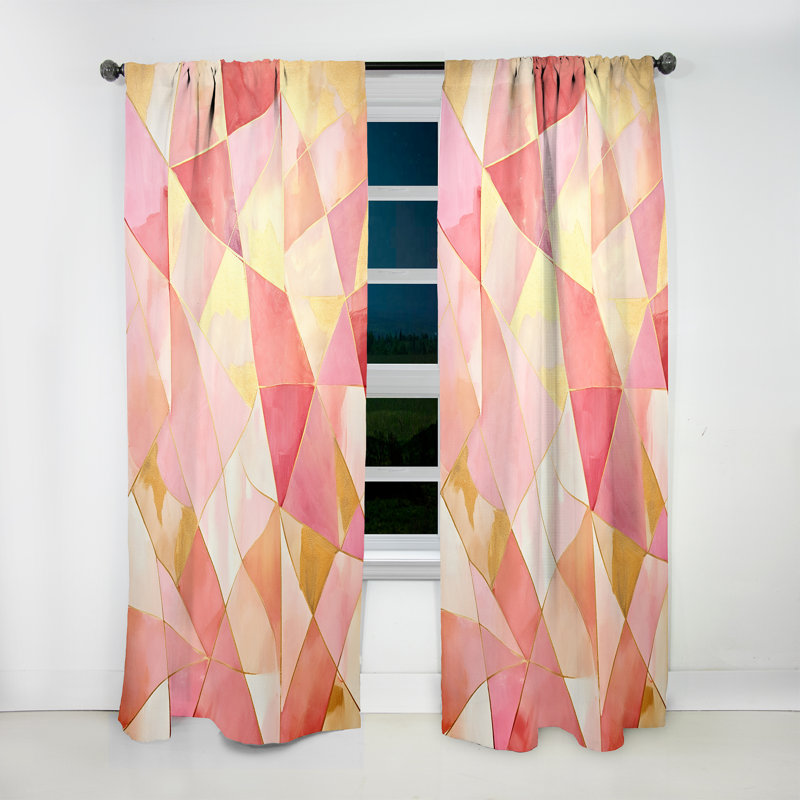 Tracy Pink And Gold Tessellations - Modern Curtain - Velvet Room Darkening - 1 panel, 52" W x 63" L