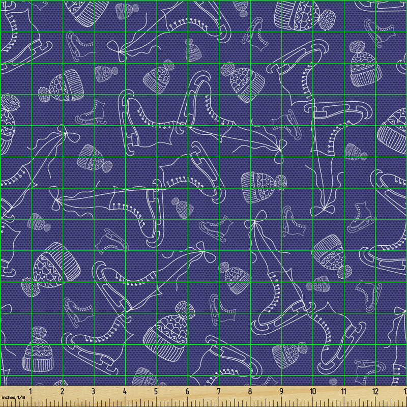 Chirillo Monochrome Concept of Winter Hats Skating Boats and Ribbons Multi-Purpose Fabric