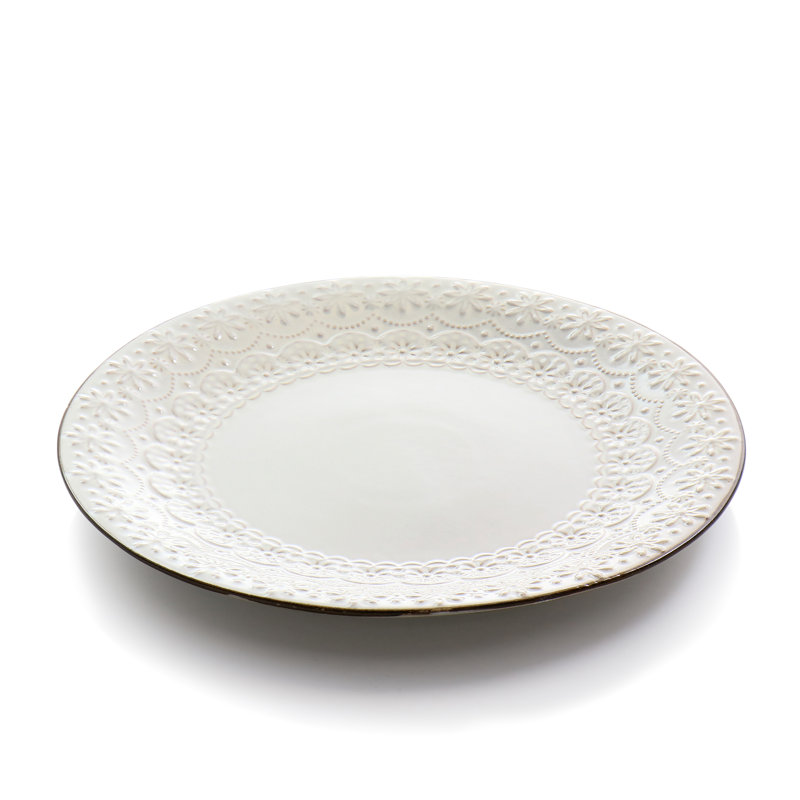 Ivory Embossed Ceramic 16-Piece Dinnerware Set with Scalloped Edges