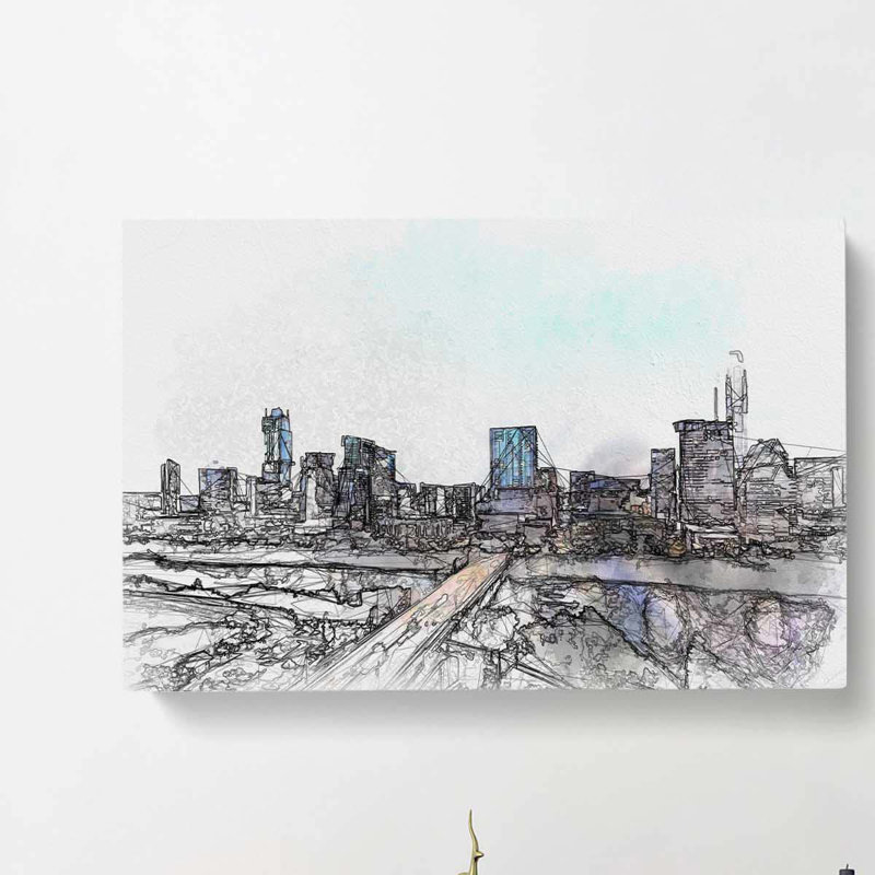 Austin Texas Skyline In Abstract - Wrapped Canvas Print, 60cm H x 91cm W x 3cm D