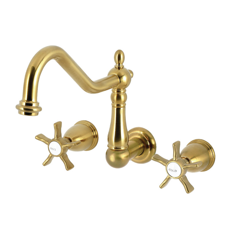 Kingston Brass Hamilton Two-Handle 3-Hole Wall Mount Roman Tub Faucet, Brushed Brass