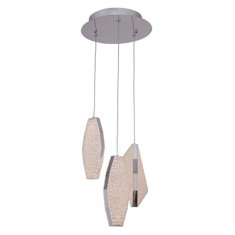 Luminaire suspendu géométrique à del 3 lumières cluster Merrin, Chrome