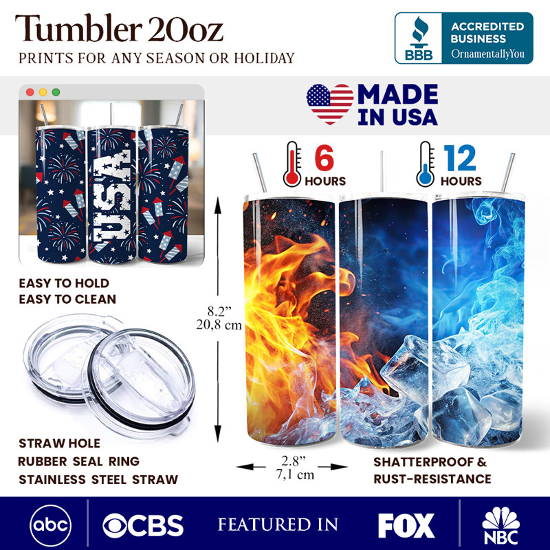 Verre à feu 20 oz avec couvercle et paille en acier inoxydable Fireworks USA