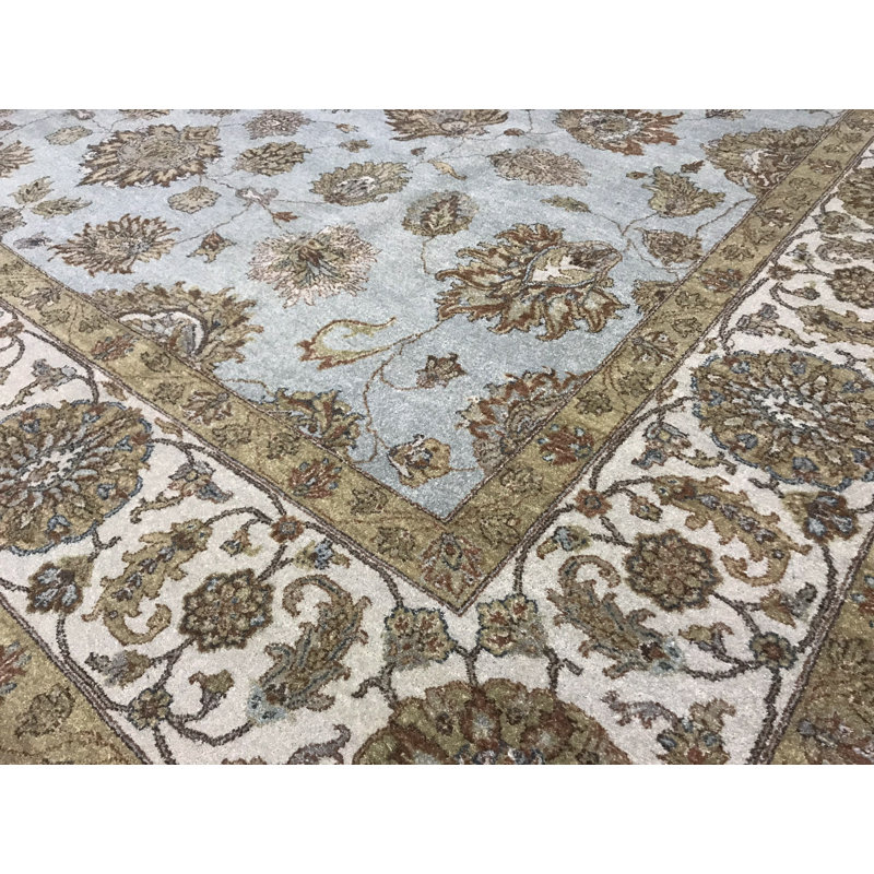 Tapis bleu clair et ivoire noué à la main de haute qualité