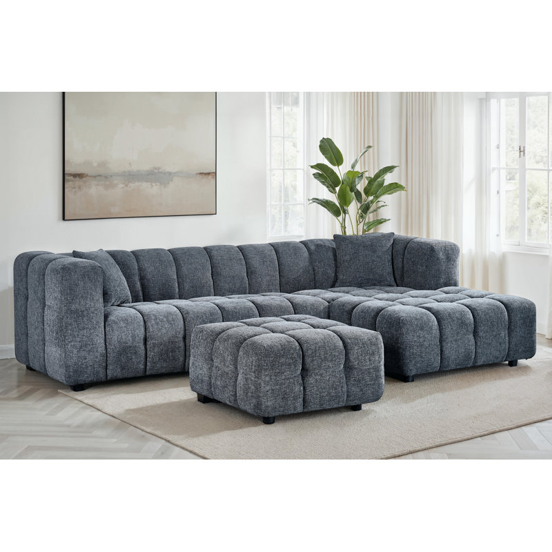 5 Seater Corner Sofa , Blue, Right Hand Facing, Without Ottoman