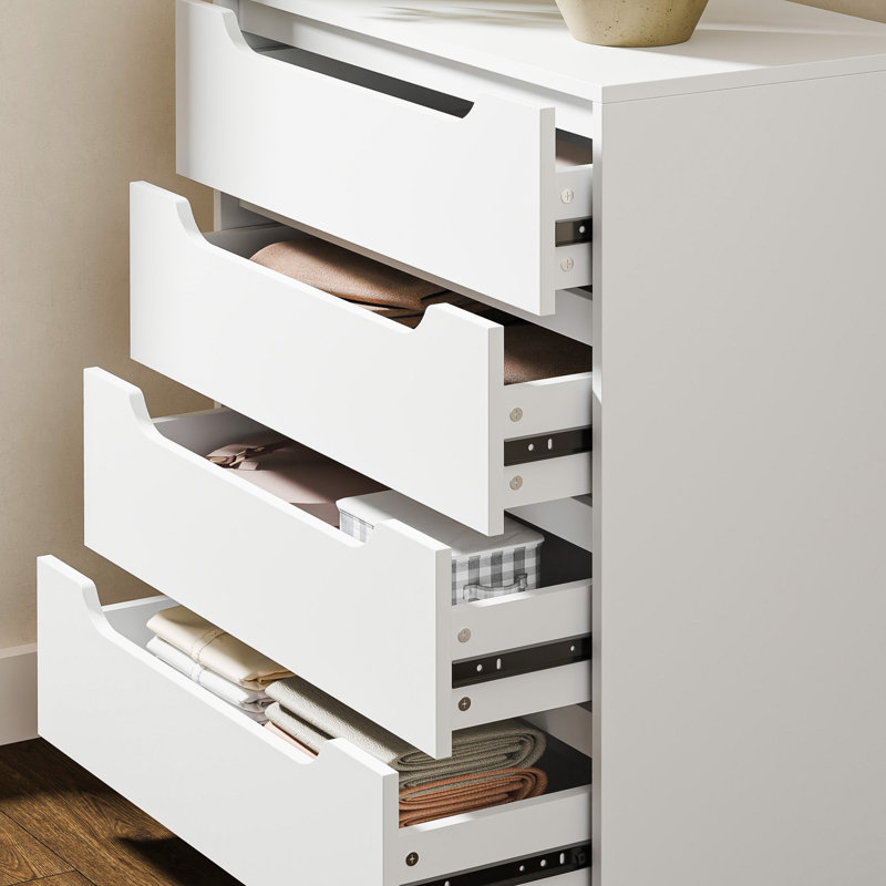 Masia 4 Drawer 27" W Bedroom Dresser, Closet Dresser with Recessed Handles for Bedroom, White