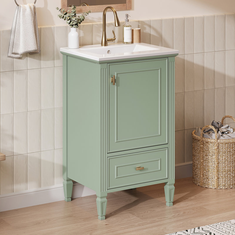 Meuble-lavabo autoportant avec lavabo et tiroirs et portes à fermeture en douceur, Green