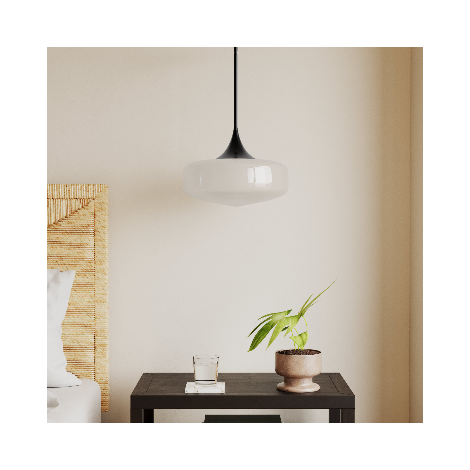 Nathania 1-Light Schoolhouse Glass Pendant , Matte Black