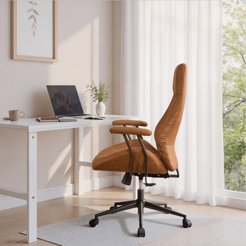 Fauteuil de direction rétro en similicuir avec inclinaison à 3 positions, Brun