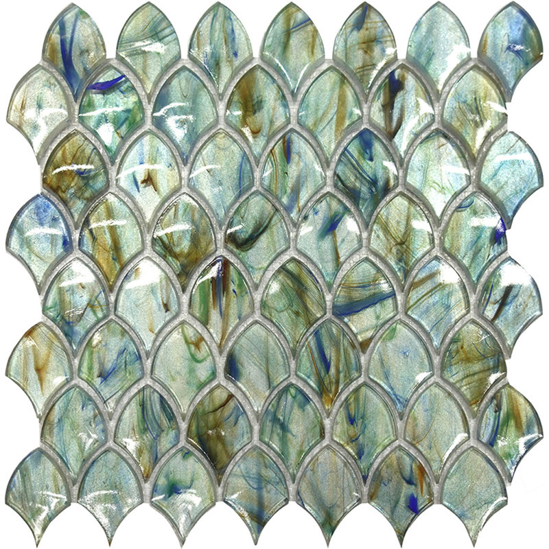 Majeste 0.5" x 2" Glass Fish Scale Mosaic Wall & Floor Tile, Blue/Silver