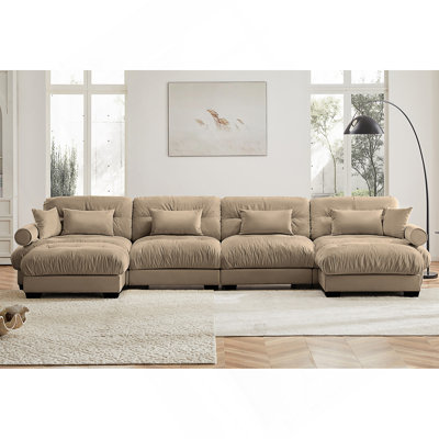 Canapé modulaire en U en forme de U avec repose-pieds mobile, canapé d'angle rembourré en velours moderne convertible et confortable avec accoudoirs cloutés, coussin de taille et coussins décoratifs