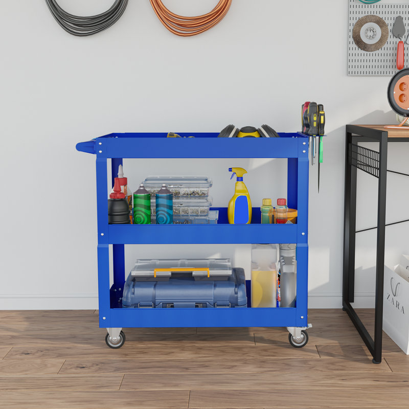 Chariot à outils roulant à 3 niveaux, capacité de 330 LBS, bleu
