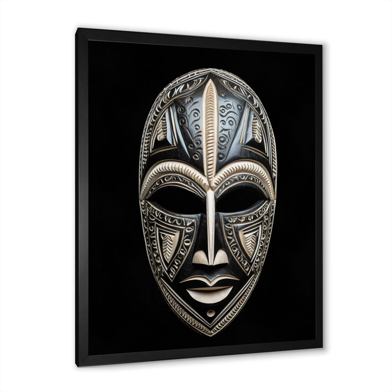 Masque africain traditionnel Ethnical, Cadre simple noir, H 40 po x l 30 po x P 1,5 po