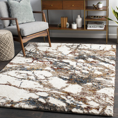 Azarcon Abstract Shag Cream/Navy Area Rug