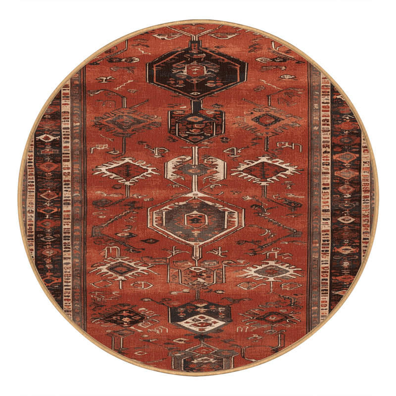 Tapis brun turc lavable à la machine, Rond 5 pi