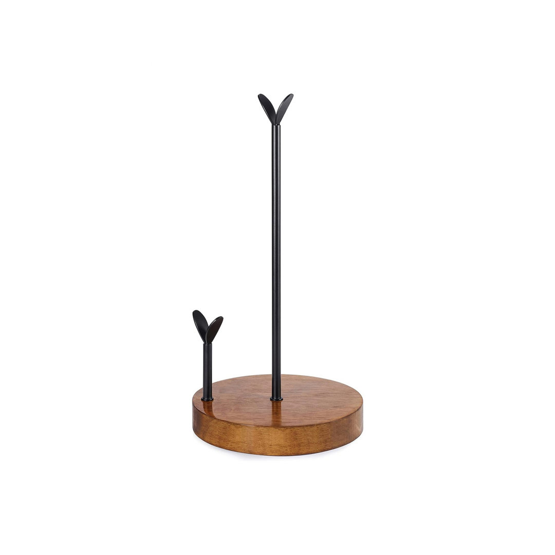 Wood Paper Towel Holder Stand For Kitchen Dining Table Home Decor,Brown And Black