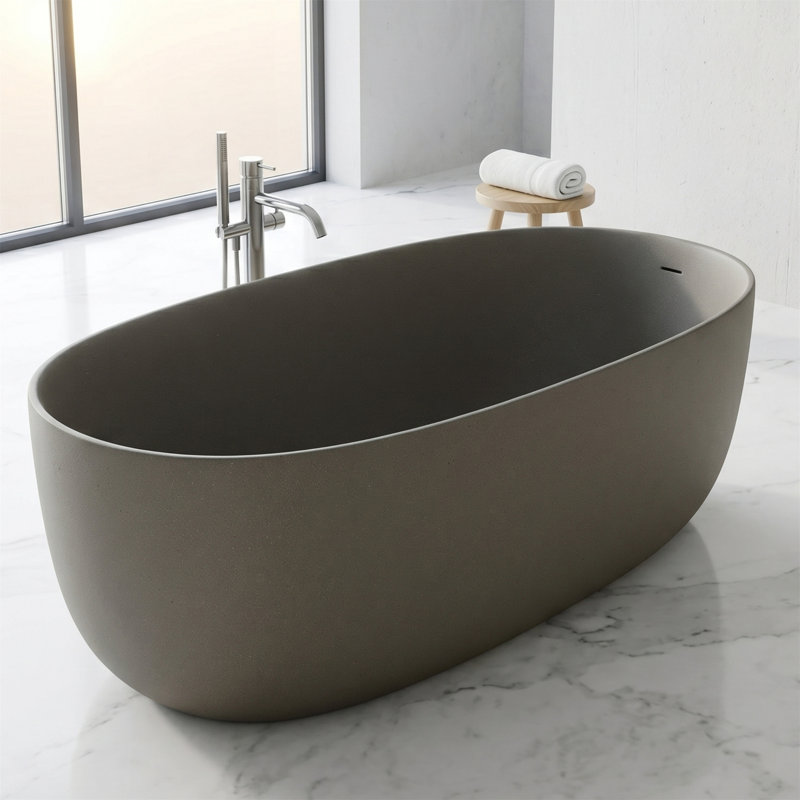 Baignoire de trempage autoportante 51 po, résine de pierre, trempage profond ergonomique, bonde escamotable