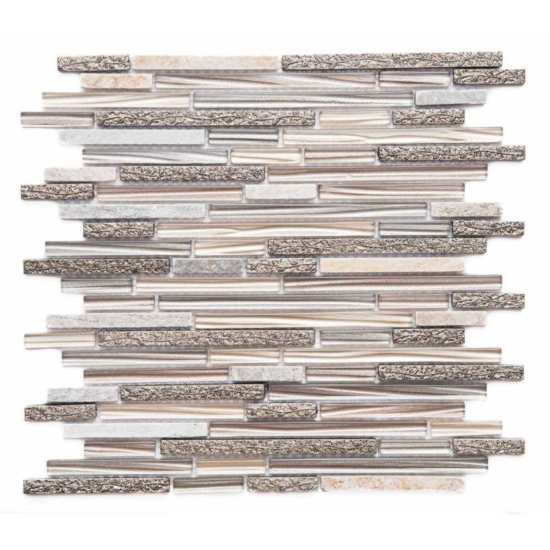 Garden 12" x 12" Natural Stone and Glass Mosaic Wall Tile, Dark Brown