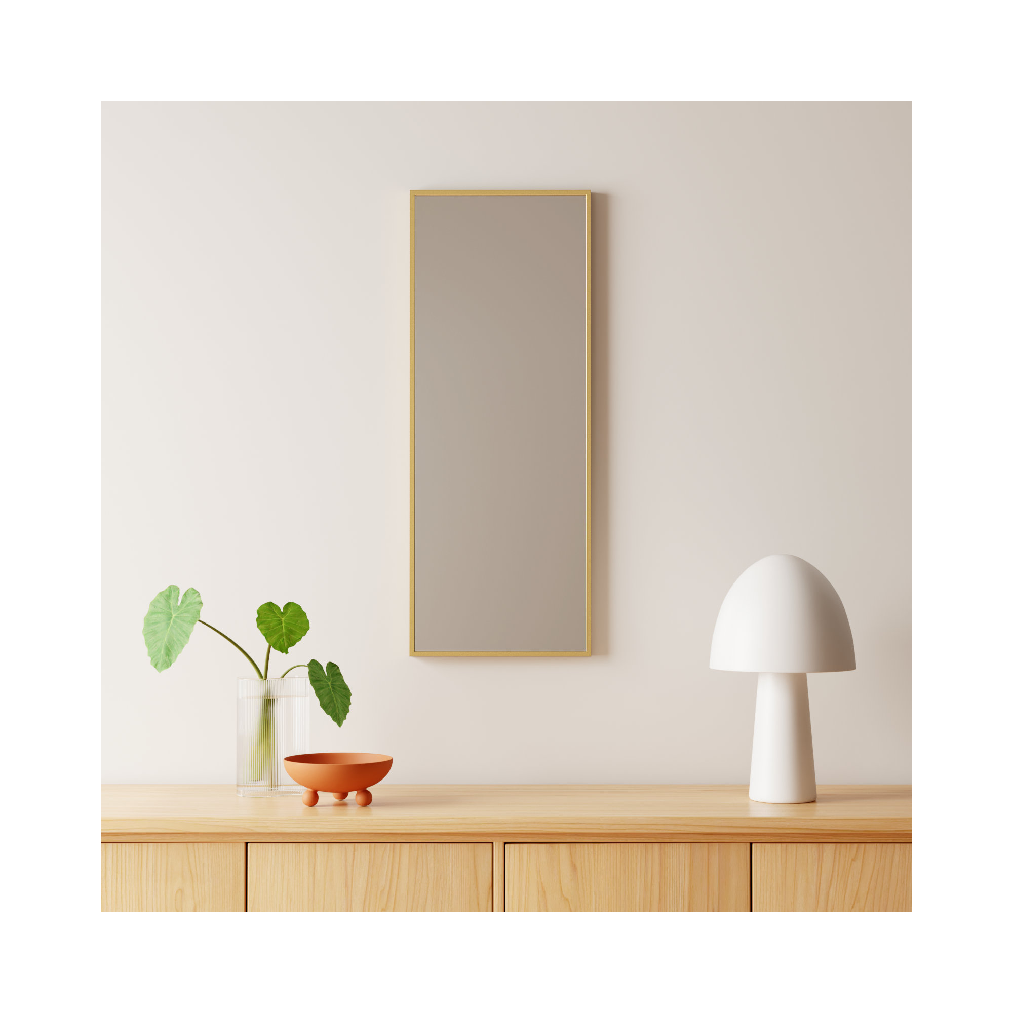 Sabine Metal Rectangle Wall Mirror, 36" x 14", Brass