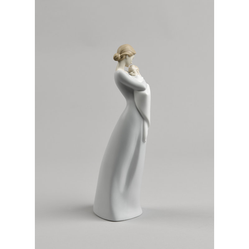 Matte Satin Green Porcelain Mother and Baby Figurine