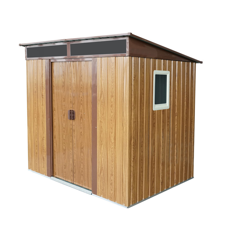 6Ft X 5Ft Outdoor Metal Storage Shed With Window And Transparent Plate For Garden, Lawn (Coffee), 71" H x 77" W x 59.5" D