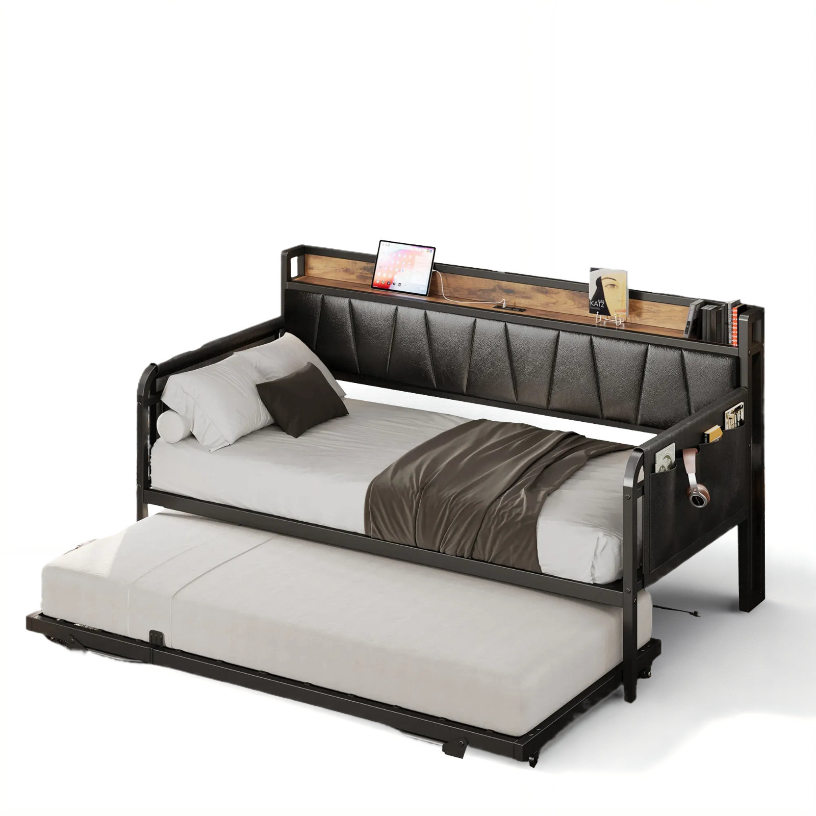 17 Stories Twin Bed Frame With Storage Headboard And Charging Station ...