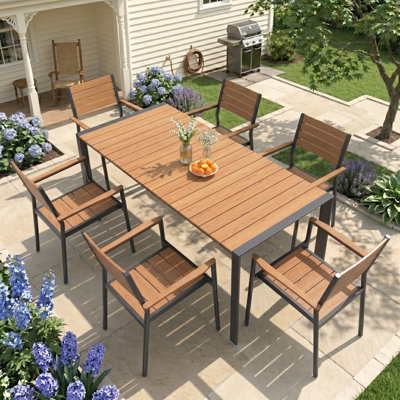 6 - Person Rectangular Aluminum Dining Set with Stacking Chairs
