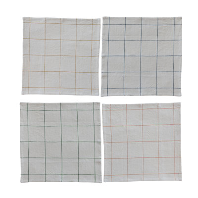 4-Piece 18" Square Woven Cotton Napkins With Grid Pattern, 4 Colors