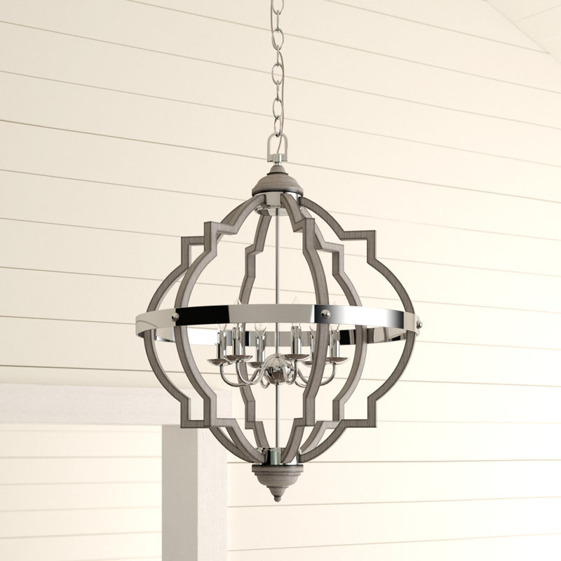 Lustre géométrique à intensité variable 6 lumières Freemont, Pin délavé, Non inclus