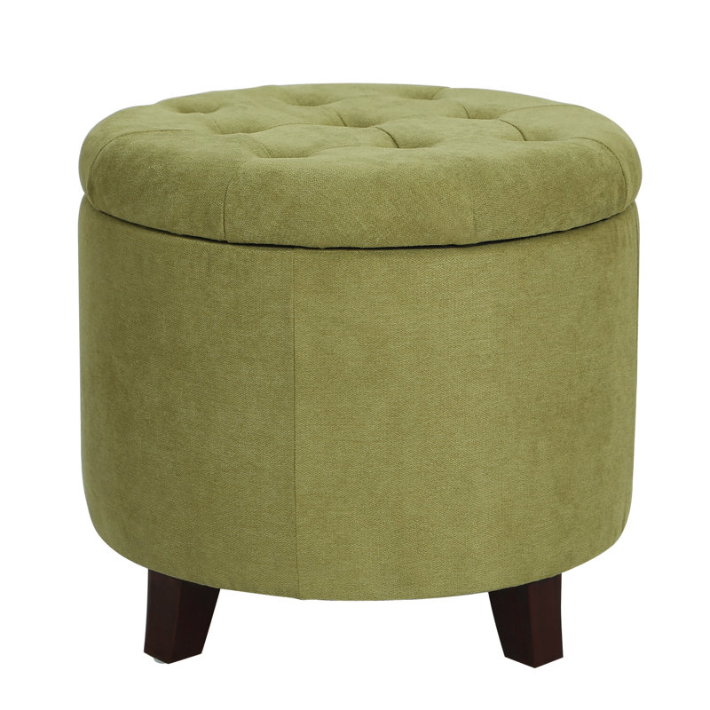Vella Upholstered Ottoman, Dark Green Linen