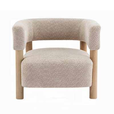 Boucle Upholstered Accent Arm Chair with Comfortable Foam Cushions and Sturdy Rubber Wood Frame for Elegant Seating