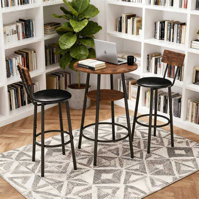 3 Pieces Round Bar Table And Chairs Set