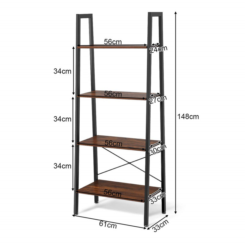 Eilley 148cm H x 61cm W Ladder Bookcase, Black/Rustic Brown