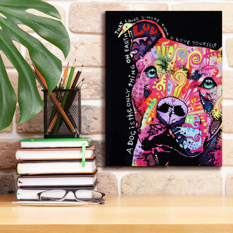 «Thoughtful Pit Bull» par Dean Russo - impression sur toile tendue, H 16 po x l 12 po x P 0,75 po